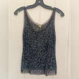 Chan Luu Embellished Black Sequin Mesh Tank Top -S-